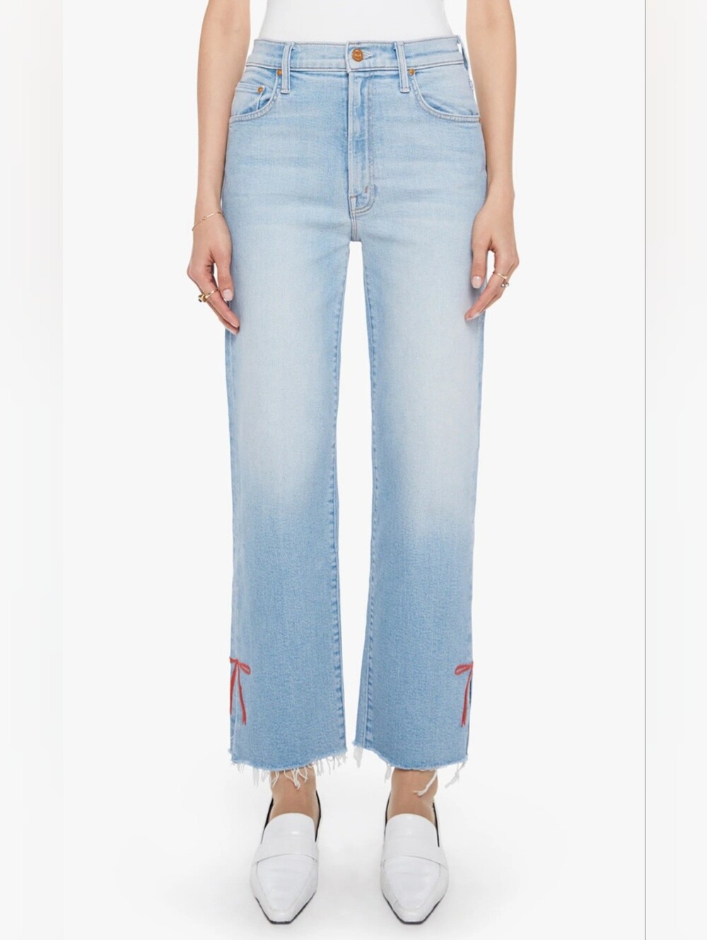 Mother Rambler Zip Slice Hover Fray Bow Jeans